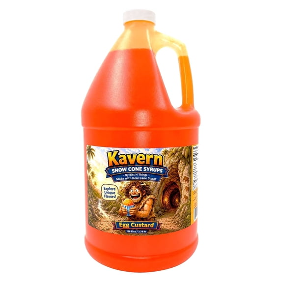 Kavern Egg Custard Snow Cone Flavoring Syrup 1 Gallon Shaved Ice, Hawaiian Ice, Snow Cones, Snowballs and Frozen Desserts Made with Real Cane Sugar Packaged In USA Bits N Things