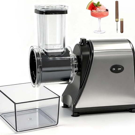 Snow Cone Machine & Shaved Ice Machine, Crushed Ice Maker in Stainless Steel Metal Design with Ice Pick & Tray  Powerful Motor, Sharp Blades, Fast Ice Shaving for Home, Parties