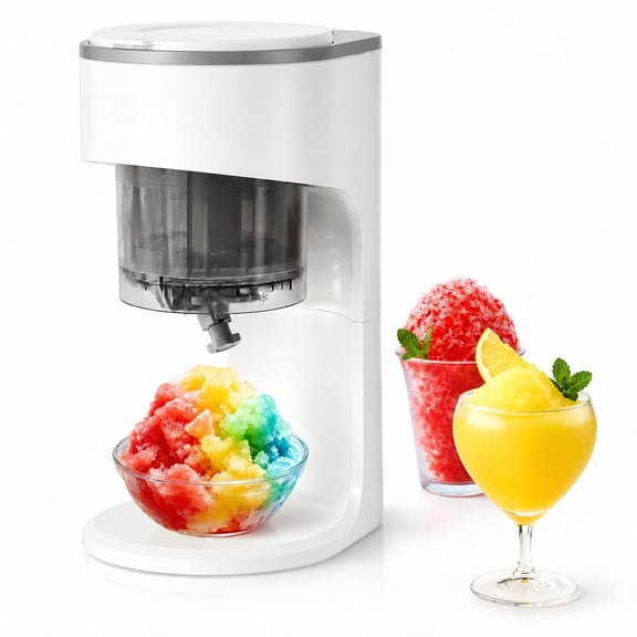 Snow Cone Machine, an electric ice cream maker with 5 reusable ice mold cups, a countertop model suitable for home use, adjustable texture, suitable for making ice cream, frozen drinks and party drin