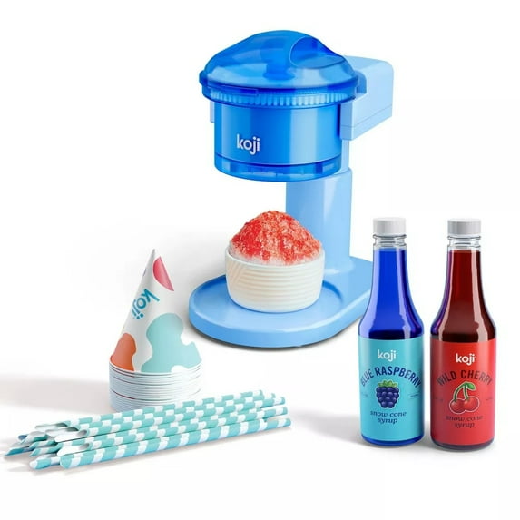 Snow Cone Maker Set: Blue Plastic Shaved Ice Machine & Slushie Maker, Hand Wash, 30W, 6-Volume Capacity