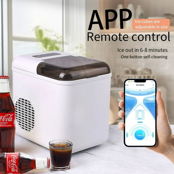 CKGO Smart Ice Maker - 6-8 Mins for 9 Cubes, 100-Cube Capacity, APP-Controlled Size, One-Touch Self-Cleaning, Home & Commercial Ice Bar