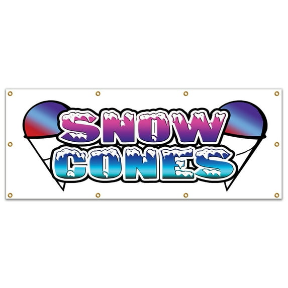 Snow Cones Banner 36" X 96" Heavy Duty 13 Oz Vinyl Banners with Grommets Single Sided