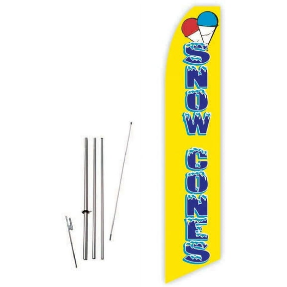 Snow Cones Yellow Super Novo Feather Flag - Complete with 15ft Pole Set and Ground Spike