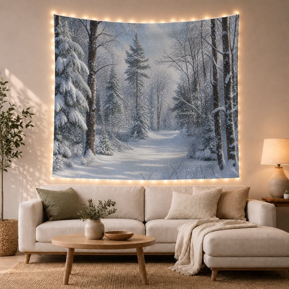 Snow Covered Forest Pathway in Serene Rustic for Nature Lovers Rustic Cabin Art Decor Christmas Gift Tapestry Wall Hanging for Bedroom and Living Room
