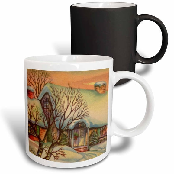 3drose, Snow Covered House, 11oz Magic Transforming Mug