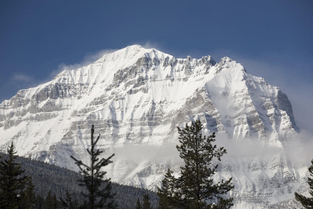 Snow-Covered Mount Temple Lake Louise Alberta Canada Canvas Art - Michael Interisano Design Pics (38 x 24)