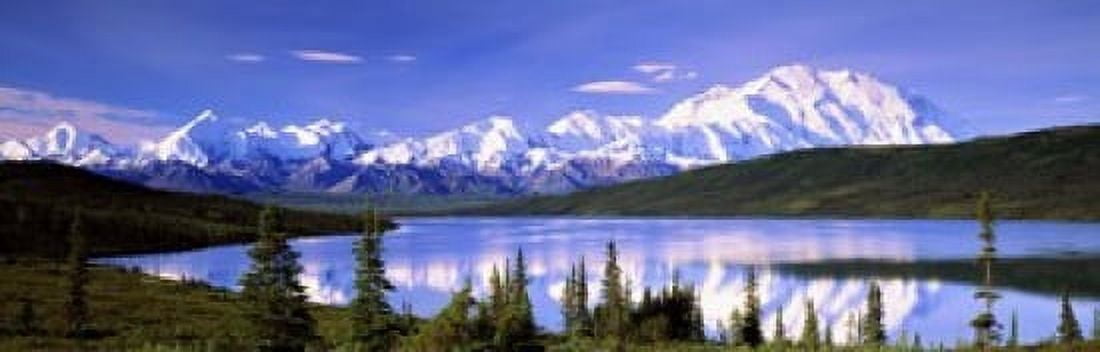 Snow Covered Mountains Mountain Range Wonder Lake Denali National Park Alaska USA Canvas Art - Panoramic Images (18 x 6)