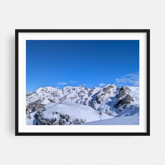 Snow-Covered Peaks in the French Alps Under a Clear Sky - Chamonix Auvergne-Rhône-Alpes France Photography Mountain Snow Winter Landscape Scenic Nature Black Framed Wall Art Print 5 x 7 inches
