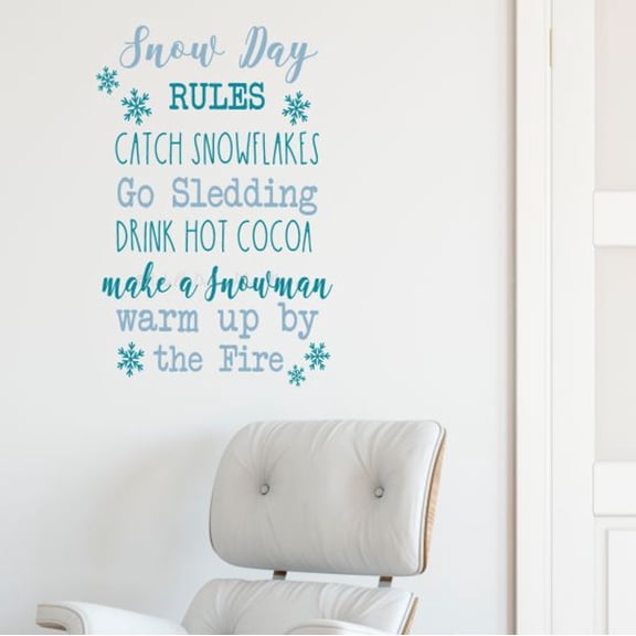 Snow Day Rules Quote Wall Decal – Winter Vinyl Sticker for Christmas Holiday Home, Living Room, Kitchen, or Office Seasonal Decor, 23x15-Inch, Misty Blue/Teal