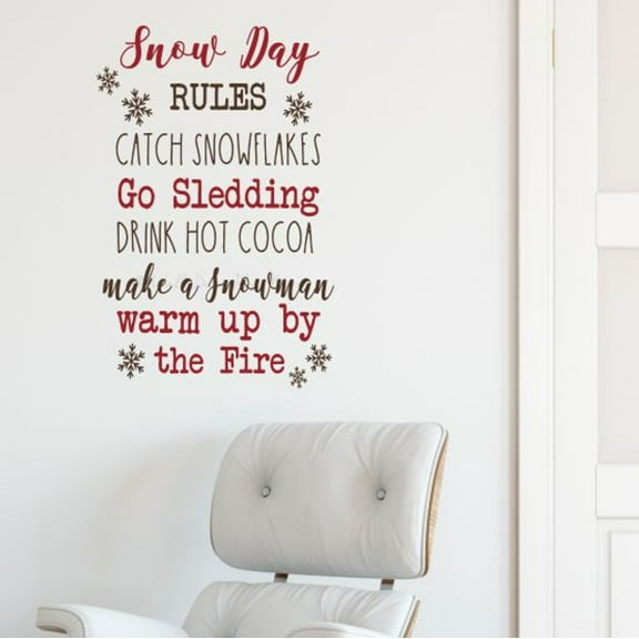 Snow Day Rules Quote Wall Decal – Winter Vinyl Sticker for Christmas Holiday Home, Living Room, Kitchen, or Office Seasonal Decor, 23x15-Inch, Red/Chocolate Brown