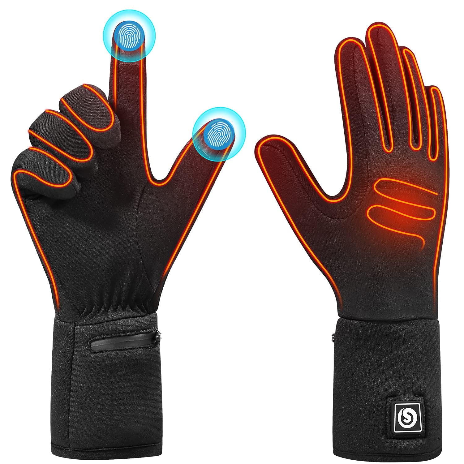 Snow Deer Heated Gloves, Battery Electric Heated Glove Liners for Men Women Ultra-Thin Hand Warmers Rechargeable Touchscreen Winter Gloves for Hiking Ski Riding Cycling, Black