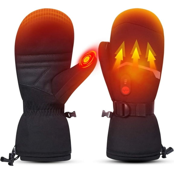 Snow Deer Heated Mittens Gloves for Men Women, Palm & Handback Heated Rechargeable Electric Ski Snow Mitts with 7.4V 2200mAh Battery for Winter Skating Camping Hunting Hiking Running