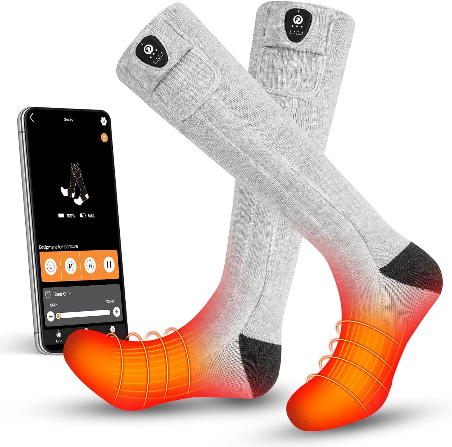 SNOW DEER Heated Socks for Men Women, App Controlled Left/Right Electric Ski Sock, 7.4V 2200mAh Rechargeable Battery 360°Fast Heating Toe Warmers for Skiing Hunting Motorcycle Walking Dogs