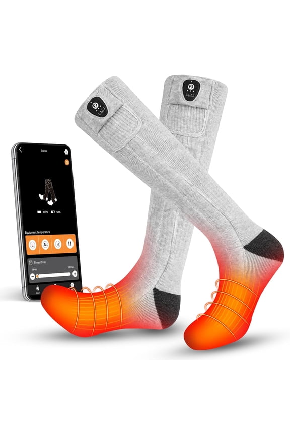 Heated Socks for Men Women, App Controlled Left/Right Electric Ski Sock, 7.4V 2200mAh Rechargeable Battery 360°Fast Heating Toe Warmers for Skiing Hunting Motorcycle Walking Dogs