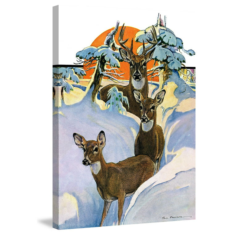 Snow Deer Painting Print on Wrapped Canvas