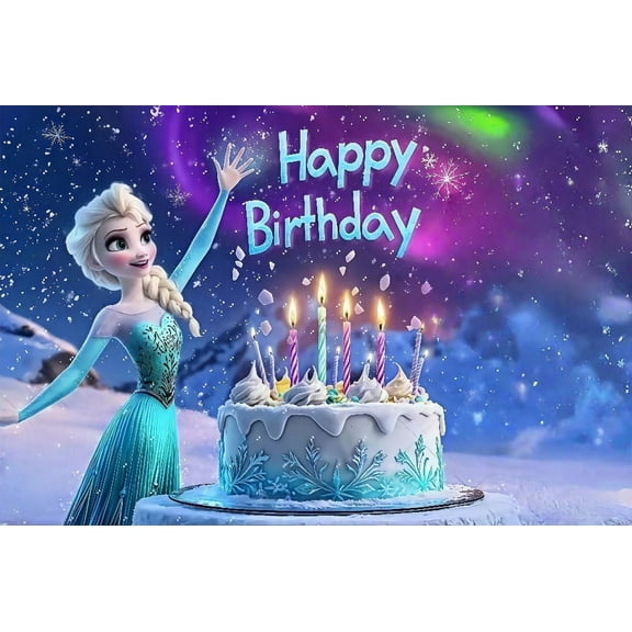 Snow Els Color Anime Style Cartoon Birthday Party Banner, 71x43 Inches, Photography Background Decorations for Kids Parties