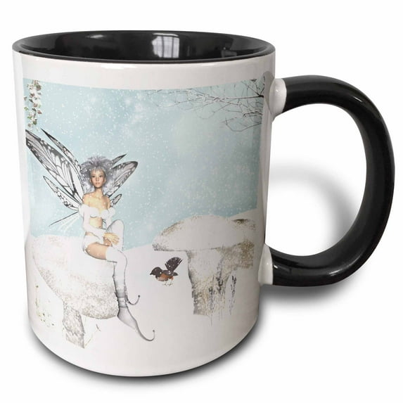 3drose, Snow Fairy, 15oz Two-tone Black Mug