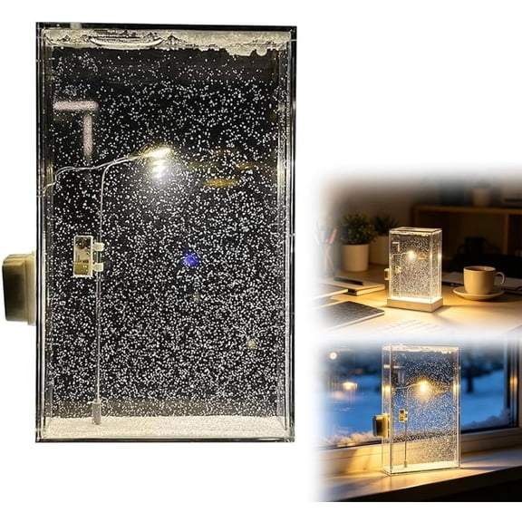 Snow Fall Lamp, DIY Snowfall Street Light with Warm Glow, Mini Desktop Winter Scene Night Light, Christmas Decor