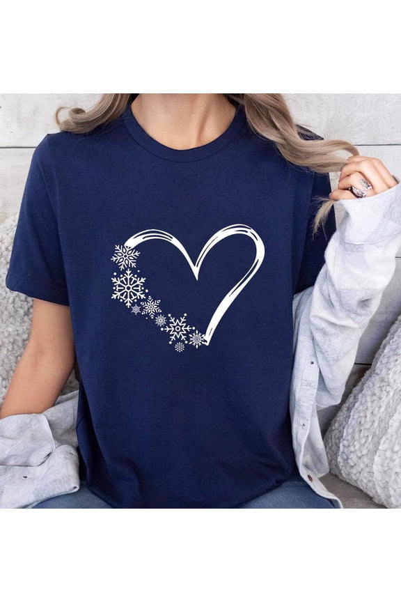 Snow Flake Heart Shirt, Winter Snow Design Shirt, Family Winter Shirts, Winter Mom, Winter Shirts For Women, T-Shirt Tshirt All Size S-5XL