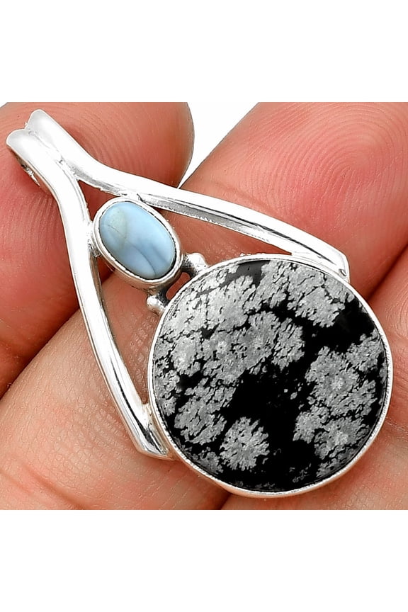 Snow Flake Obsidian & Owyhee Opal 925 Sterling Silver Pendant Jewelry P-1006 SDP139171