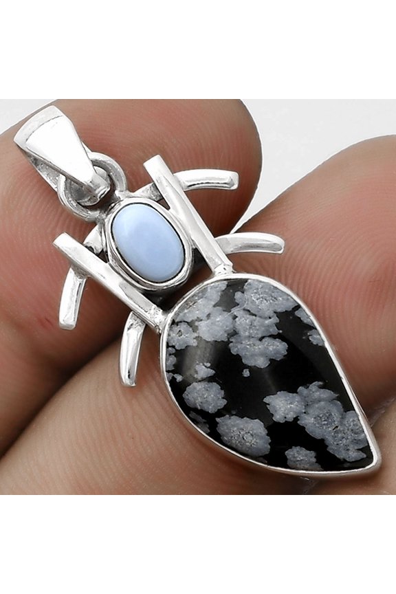 Snow Flake Obsidian & Owyhee Opal 925 Sterling Silver Pendant Jewelry P-1046 SDP120385
