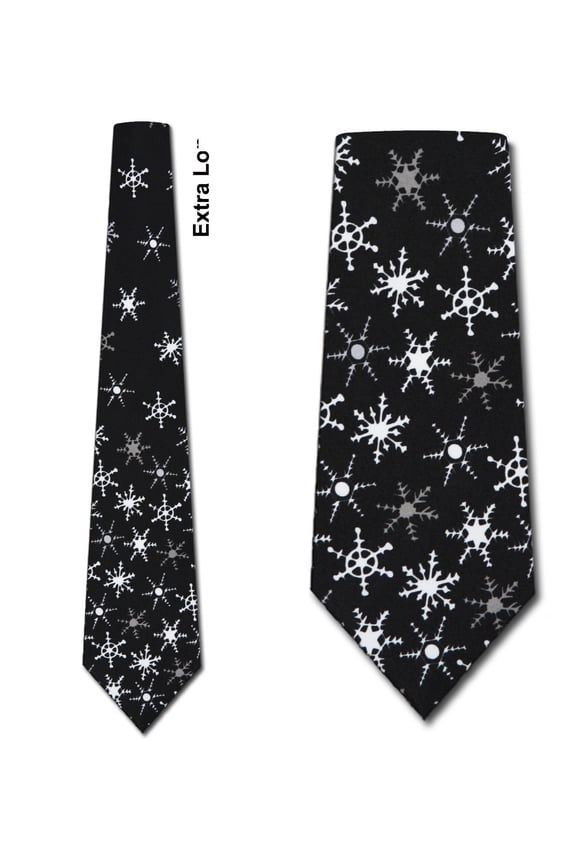 Snow Flakes (Black) Extra Long Necktie Mens Tie