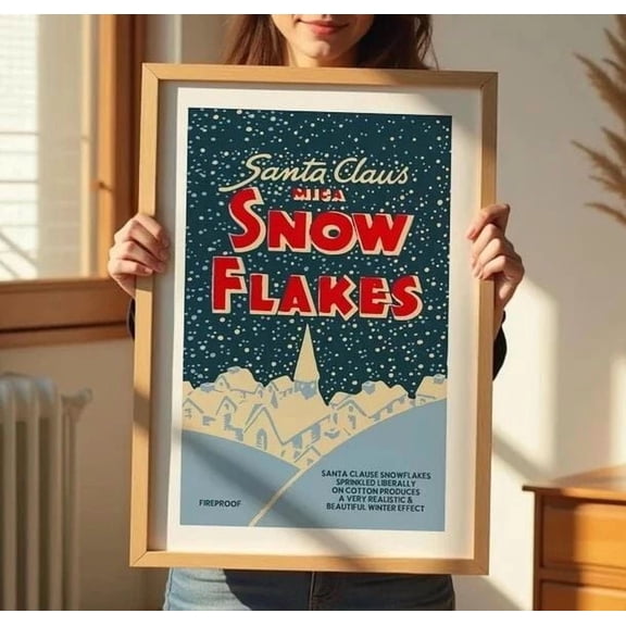 Snow Flakes Retro X.mas Print Holiday Art Poster Size 24''x36''-Gategoo