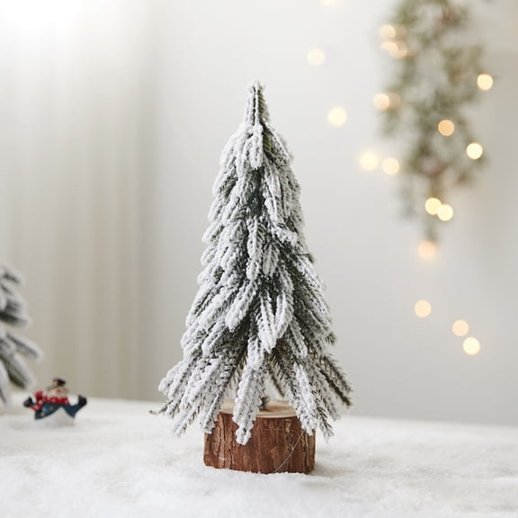 Snow Flocked Artificial Christmas Tree Mini Tabletop Xmas Tree with Wooden Stand for Indoor Home Office Bedroom Kitchen Christmas Holiday Decorations Centerpiece White