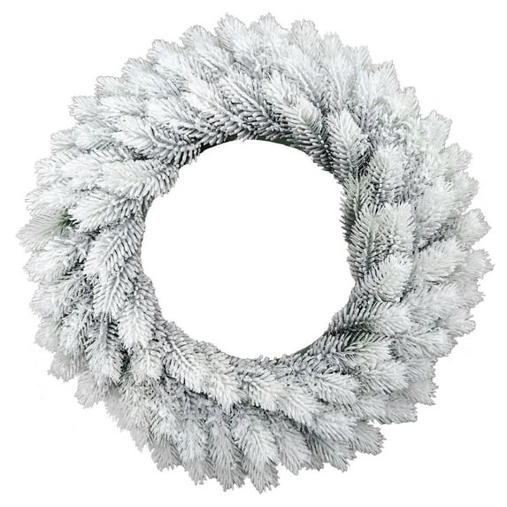 Snow Flocked Artificial Christmas Wreath 24 Inch Frosted Pine Wreath for Holiday Indoor Outdoor Decoration