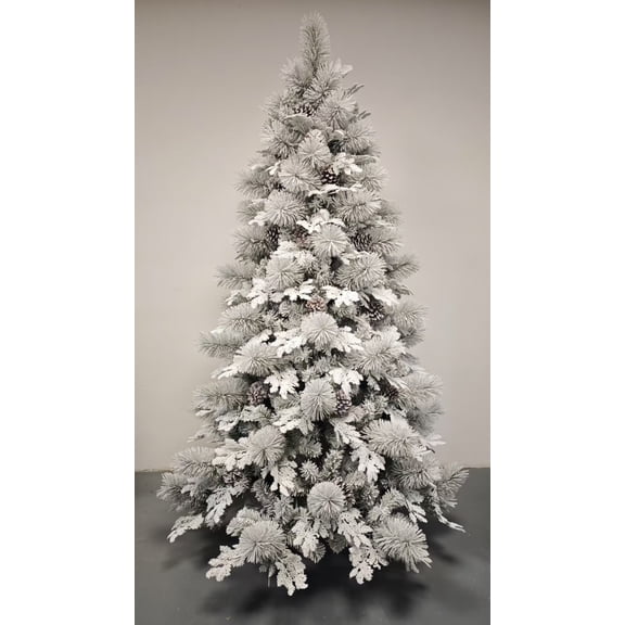 Snow Flocked Artificial Pine White Christmas Tree with Lights for Holiday Party, Wedding, Office, Home Decor, Fireproof PVC BRANCHES, Quick Assembly
