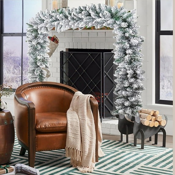 Snow Flocked Christmas Garland Artificial Pine Garland with Frosted Tips for Tree Mantle Staircase Decor Indoor Outdoor Holiday Decorations