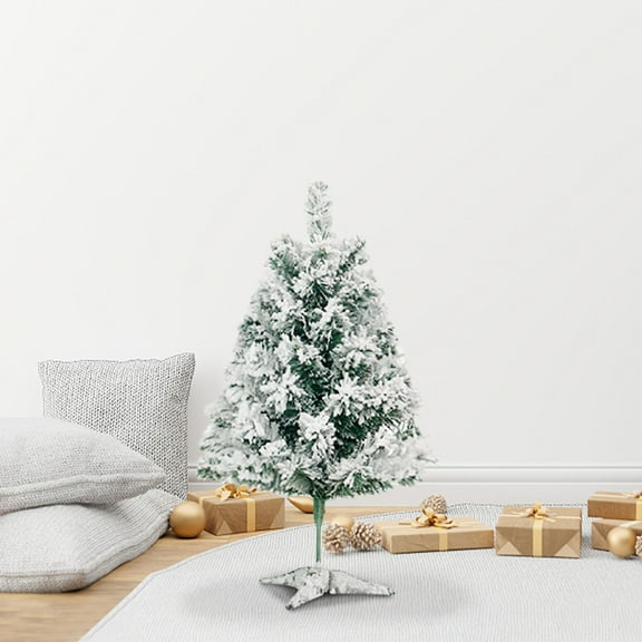 Snow Flocked Christmas Tree,17.7in Artificial Christmas Tree Green Tabletop Christmas Tree with Plastic Stand Snow Flocked Mini Xmas Pine Tree for Indoor Outdoor Holiday Home Decoration