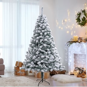 Snow Flocked Christmas Tree, 6Ft White Artificial Spruce With 1000 Branch Tips & Metal Stand, Unlit Hinged Full Tree For Indoor Outdoor Home Office Party Decor White-A 210Cm