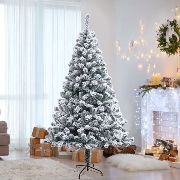 Snow Flocked Christmas Tree Artificial Snow Covered Holiday Tree Elegant Winter Style Decoration for Home Office Party Christmas Decor