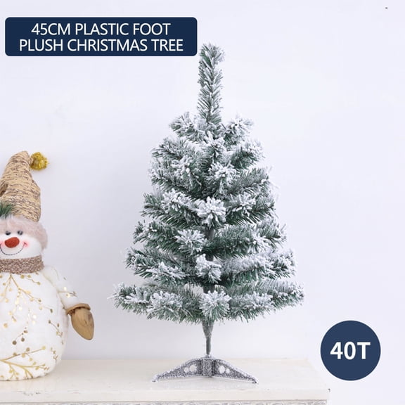 Artificial Christmas Tree, 17.7" Small Mini Green Xmas Tree with Flocking Snow Frost and Wooden Stand for Porch Coffee Table Centerpiece Arrangements Home Office Holiday Decor