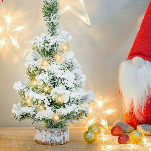 Snow Flocked Hinged Artificial Mini Christmas Tree Fake Spruce Full Tree PVC Branches Iron Stand Home Office Party Decoration Easy Assembly