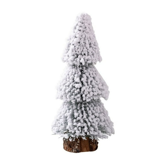 Snow Flocked Mini Christmas Tree with Wood Base, 10 Inch Artificial Tabletop Winter Holiday Decoration for Home Office Desk
