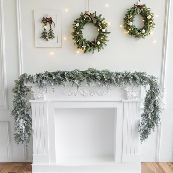 Snow Flocked Norfolk Pine Garlands, 5.9 Ft Winter Garland, Green Artificial Greenery Garland for Table, Mantle, Wall, Indoor, Outdoor Christmas Decorations