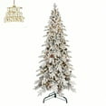 thumbnail image 1 of Snow Flocked PE/PVC Christmas Tree with Pine Cones – 6ft/8ft/9ft Artificial Tree, Pre-Lit LED or Unlit, Metal Stand, 1 of 8