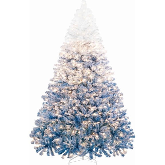 Snow Flocked Pre-lit Christmas Tree with 250 Warm White Lights, 820 Lush Branch Tips & Quick-Assembly Hinged Design, Full Artificial Xmas Tree for Winter Holiday Décor, Green & White