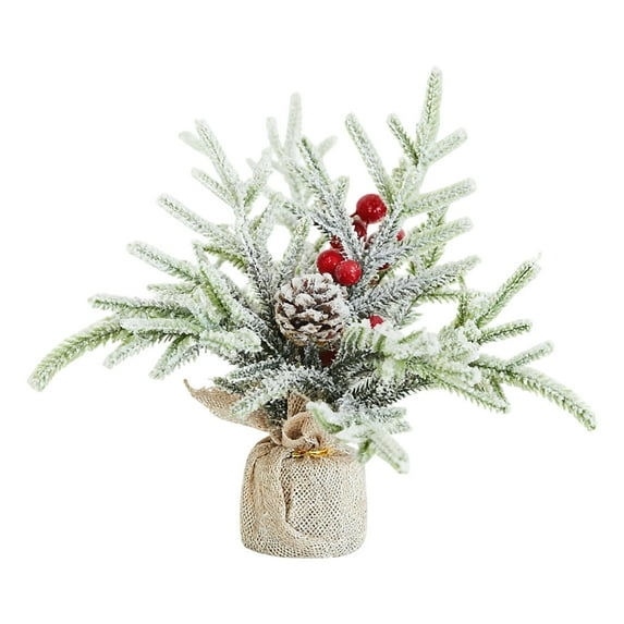 Snow Flocked Tabletop Christmas Tree 8 inch - Mini Artificial Xmas Tree with Pine Cones for Office, Home, and Dining Table Holiday Décor
