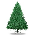 thumbnail image 1 of 7 ft Artificial Hinged Pine Tree Xmas Tree, for Home, Office, Party Decoration, 1000 Branch Tips, Metal Hinges & Folding Base, Green & White, 1 of 6