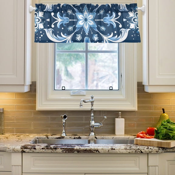 Snow Flowers Curtain Valances Farmhouse Design Window Treatment Decor Blackout Rod Pocket for Windows Living Room Kitchen 54" x 18"