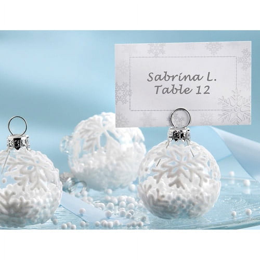 Snow Flurry Flocked Glass Ornament Place Card Holders (Set of 6