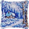 thumbnail image 1 of Snow Forest Latch Hook Kits Pillowcase DIY Rug Making Crochet Hook Cushion Making Kits with Preprinted Pattern Canvas Christmas DIY Needlework Crochet Kits Decor 43x43cm, 1 of 7