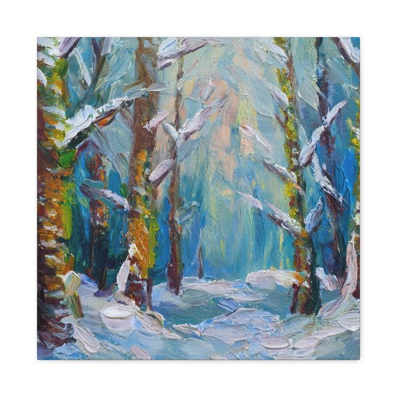 Snow Forest Print Canvas, Oil Paint Print 20x20, 24x24, 30x30, 32x32, 36x36 Art Design Print Pine-Wood Inner Frame MC-76