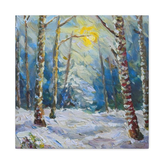 Snow Forest Print Canvas, Oil Paint Print 20x20, 24x24, 30x30, 32x32, 36x36 Art Design Print Pine-Wood Inner Frame MC-79