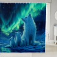 thumbnail image 1 of Snow Fox Family Bath Curtain,Mystery Arctic Aurora Animals Bathroom Shower Curtain ,Winter Safari Animals Waterproof Fabric with Hooks for Stalls,72Wx78L inch, 1 of 5