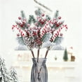 thumbnail image 1 of Snow Frosted Christmas Berries Pine Picks Artificial Red Berry Pine Branches Faux Pine Stem with Pine Cones for Xmas Tree Wreath DIY Craft Floral Arrangement Holiday Decor （D）, 1 of 6