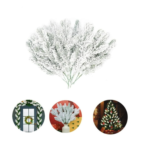 Snow Frosted Pine Branches,Frosted Flocked Pines Picks,QZS Faux Pine Sprays,12Pack Artificial Winter Twigs for Christmas,Garland,Wreath